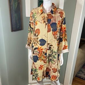 3/$12 SHEIN Curve Tropical Floral Button Down High-Low Midi Shirt Tunic Dress 2X